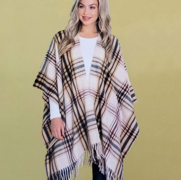 ♨️RESTOCKED ROSE PLAID Wrap Pashmina Poncho BNWT - Picture 5 of 8